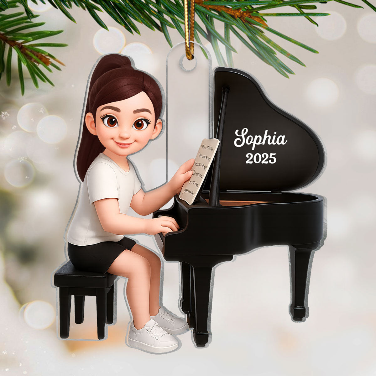 Christmas Girl Boy Playing Piano - Personalized Acrylic Ornament - Gift For Pianists, Performers, Piano Lovers