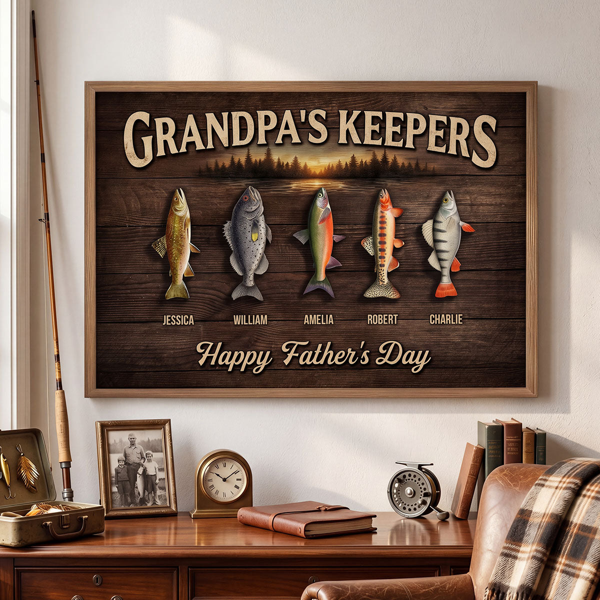 Fishing Grandpa's Keepers - Personalized Poster - Father's Day Gift For Grandpa, Dad