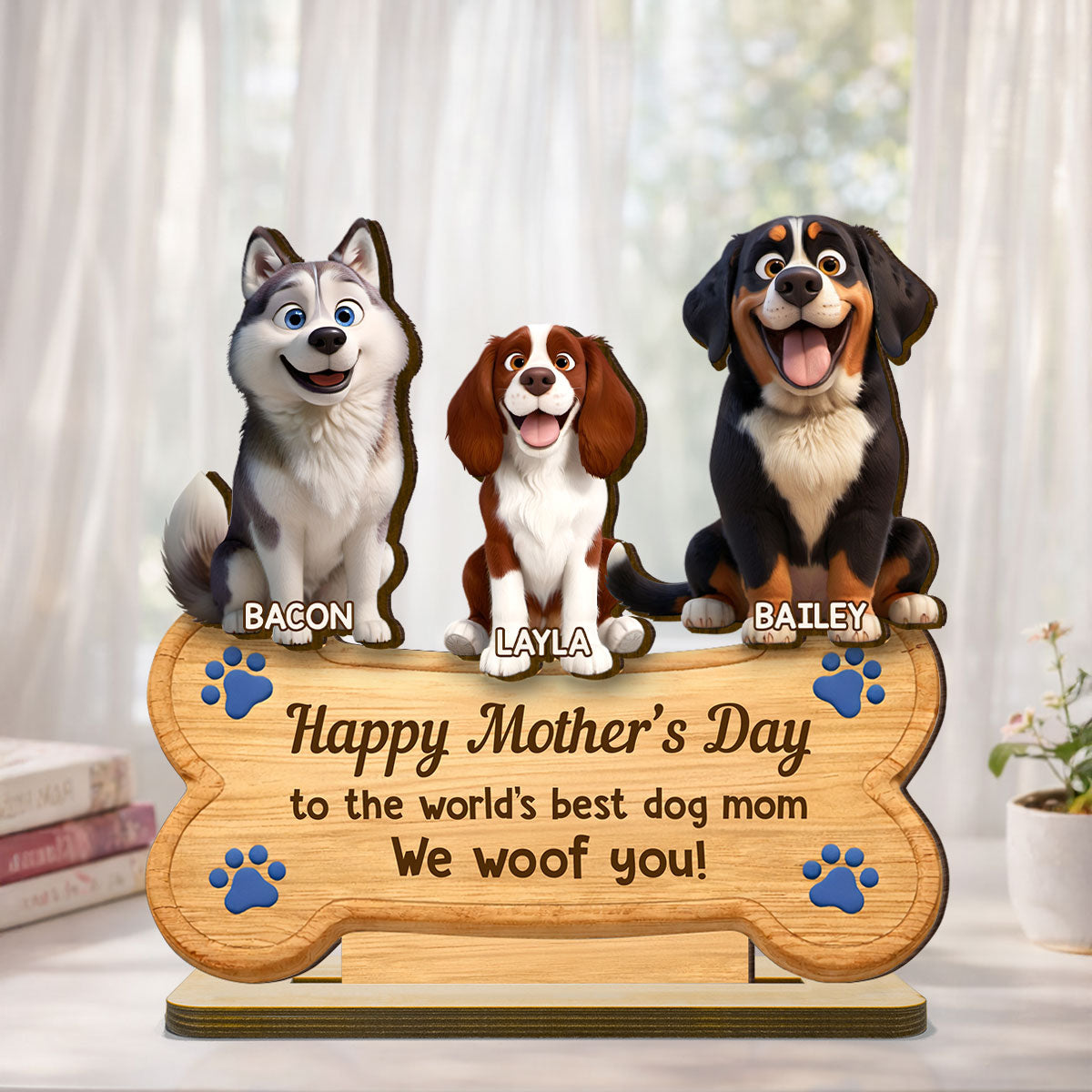 Happy Mother's Day to the World's Best Dog Mom - Personalized 2-Layered Wooden Plaque - Heartfelt Gift for Dog Moms