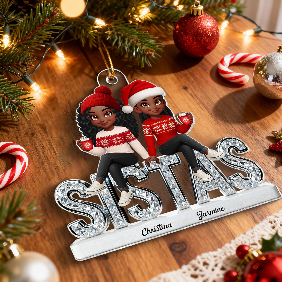 3D Shining Effect Sistas - Personalized Acrylic Ornament - Christmas Gift For Sisters