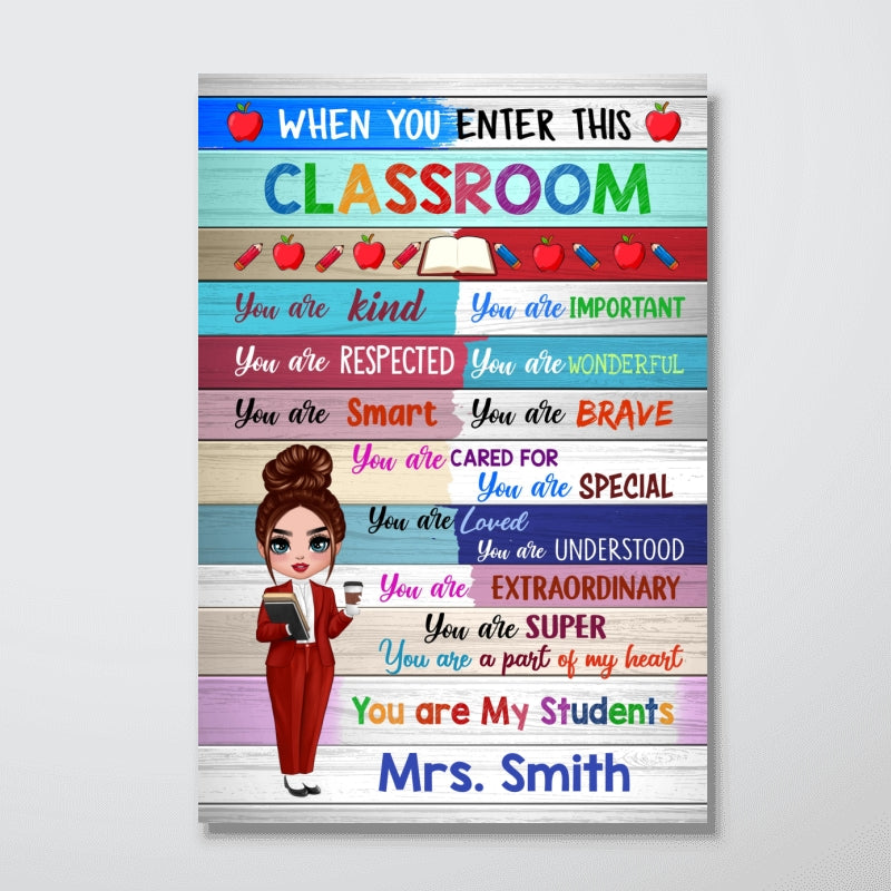 Doll Teacher Wood Texture Classroom Welcome Personalized Vertical Poster