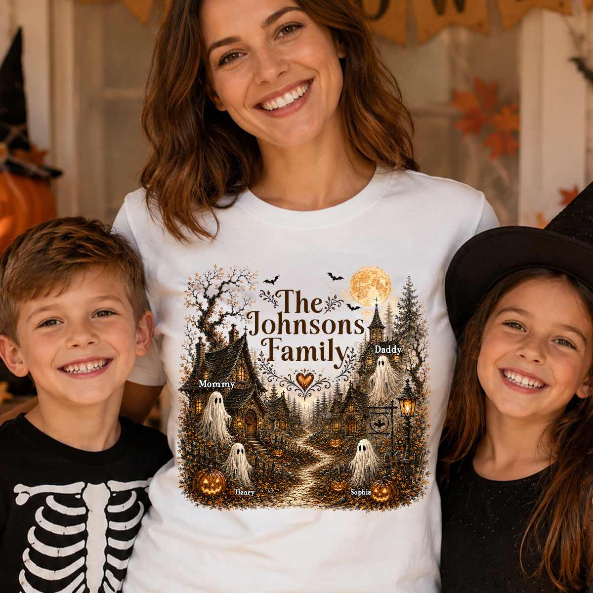 Cozy Haunted Village Halloween Family - Personalized Shirt - Halloween Gift For Family