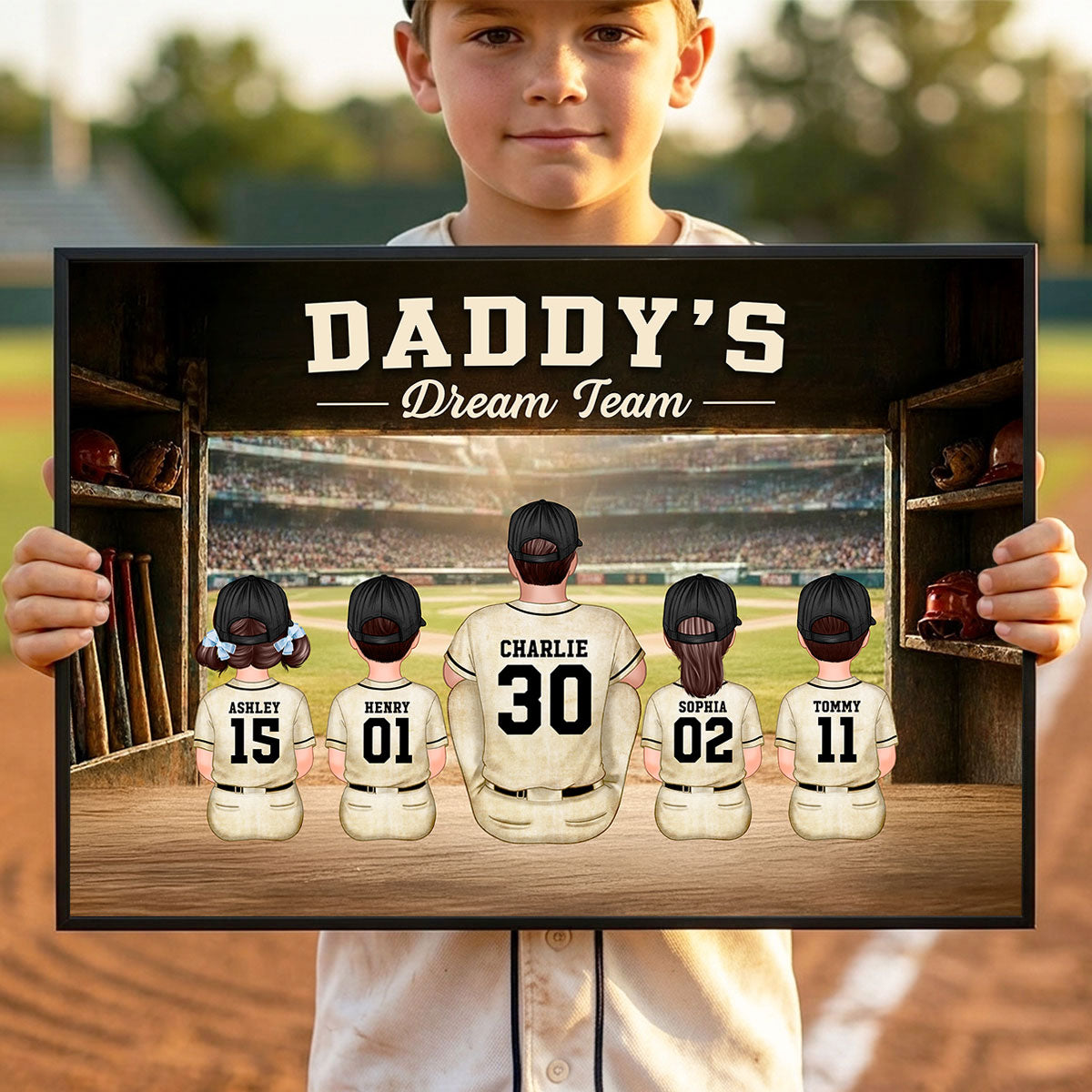 Baseball Dugout Daddy's Dream Team - Personalized Poster - Father's Day Gift For Baseball Dad, Husband