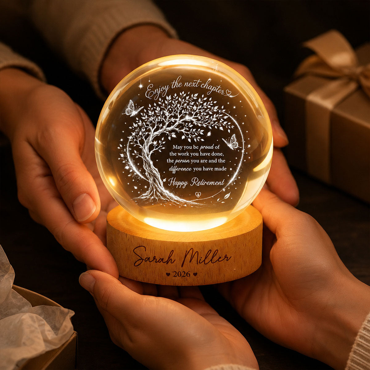 Tree of Life Enjoy the Next Chapter - Personalized Crystal Ball LED Night Light - Retirement Gift for Coworkers