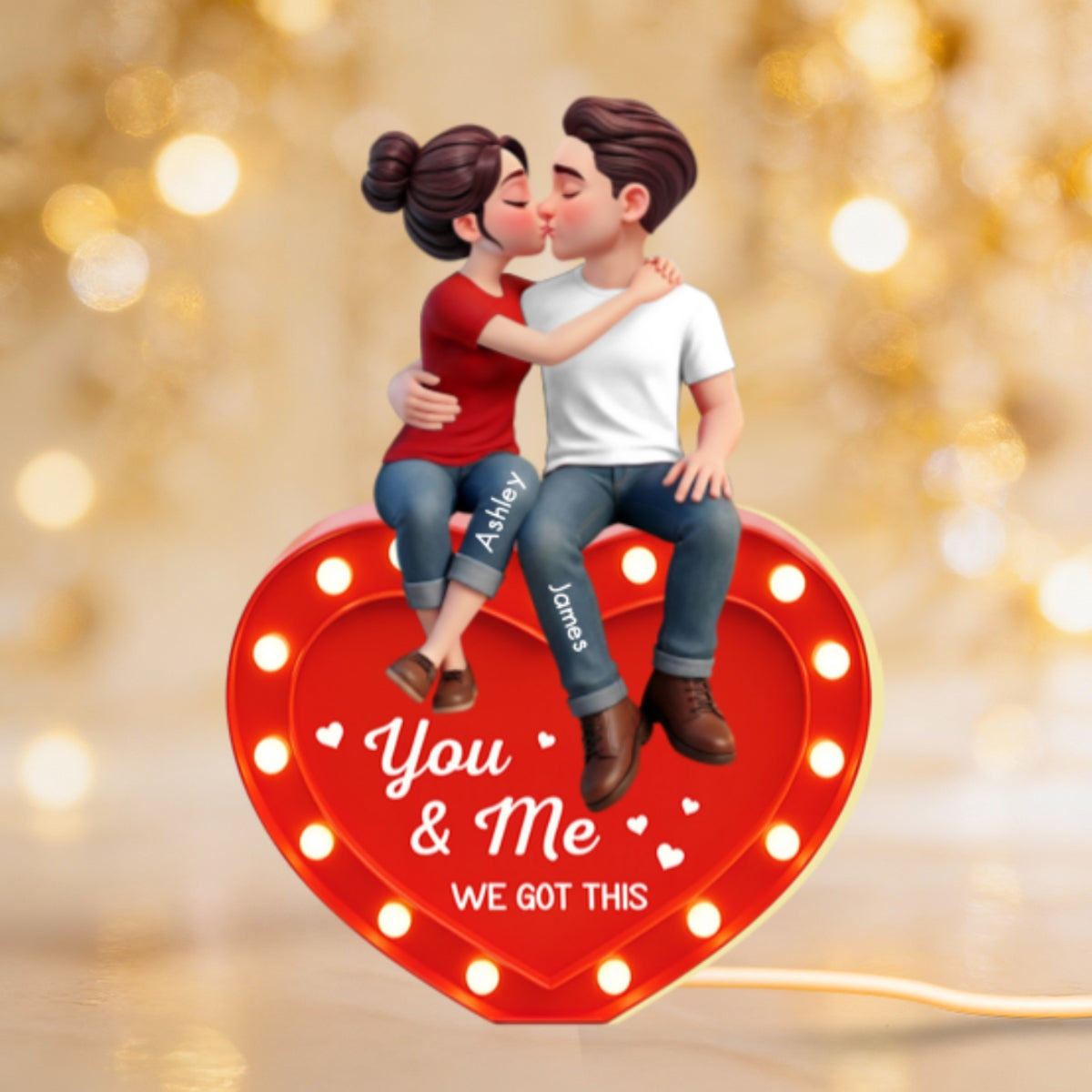 Everlasting Heart LOVE Couple Sitting Kissing - Personalized Light Box - Valentine's Day Gift For Couple, For Him, For Her