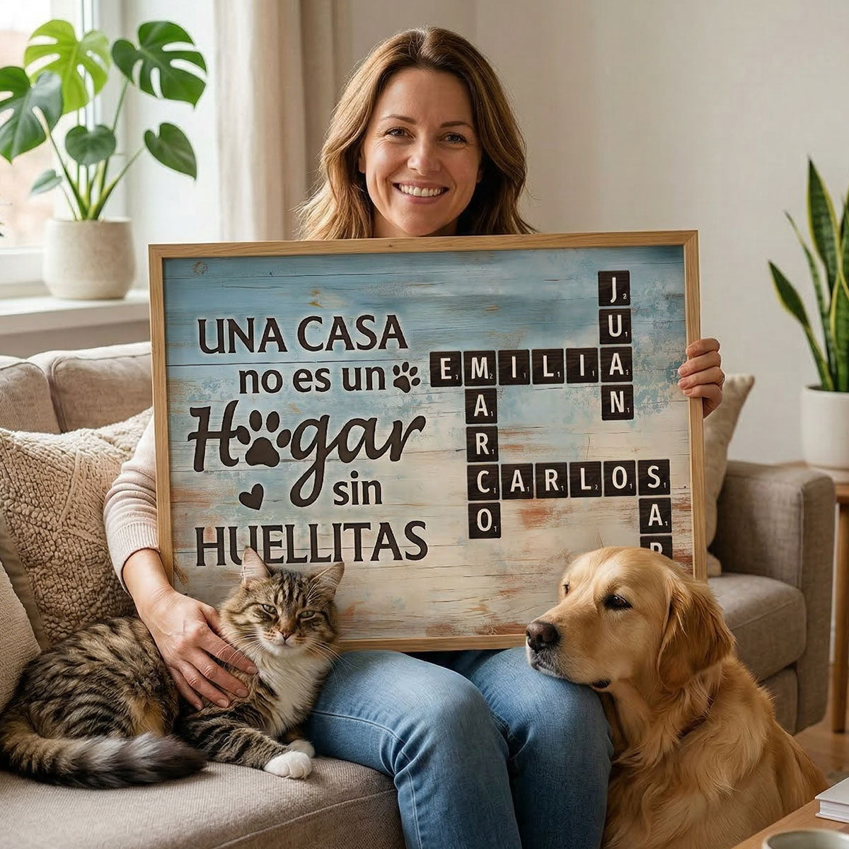 Una Casa No Es Un Hogar Sin Huellitas Pet Name Crossword Puzzle - Personalized Poster - Spanish Version Home Decor For Pet Lovers