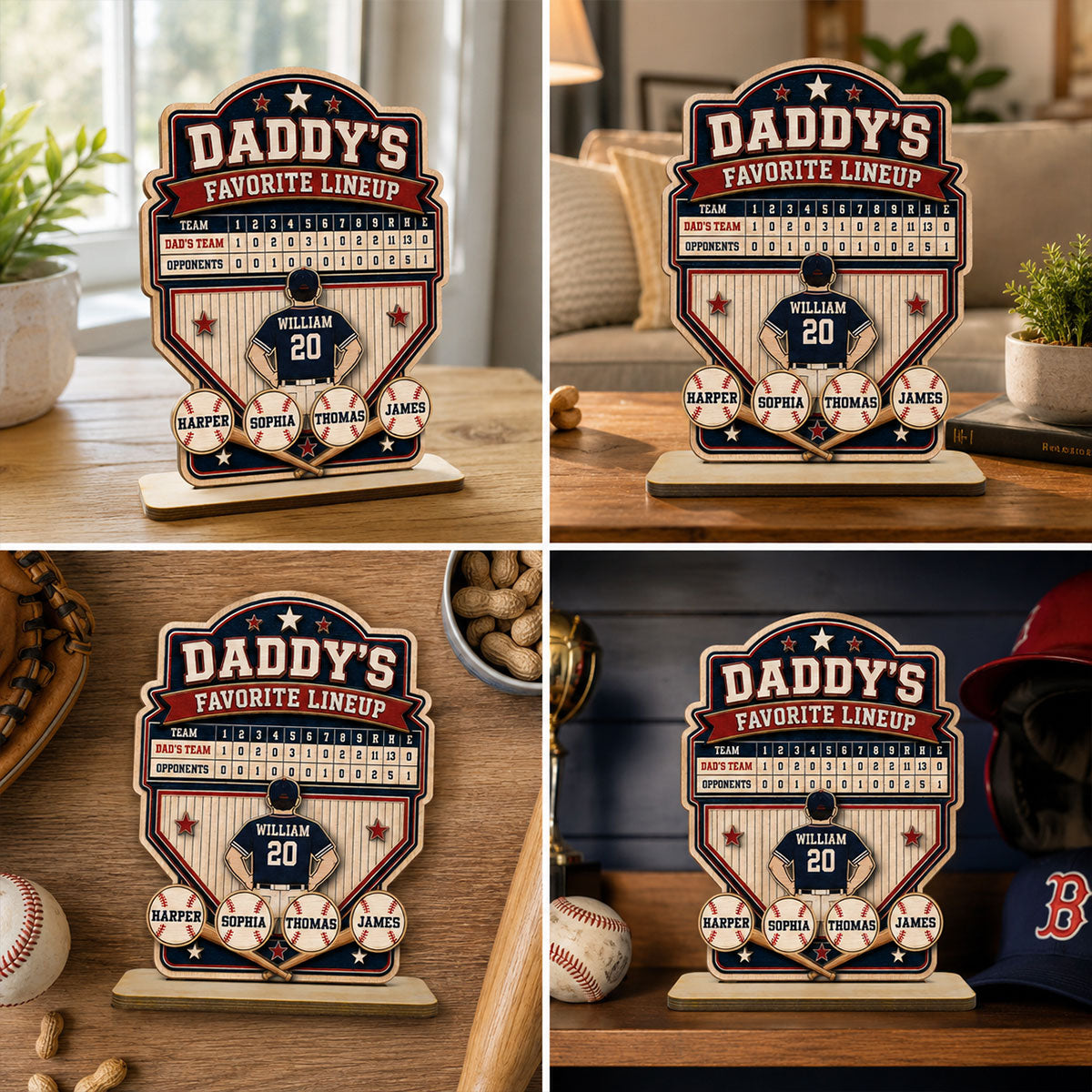 Baseball Dad Favorite Lineup - Personalized Wooden Plaque -  Gift for Dad, Husband