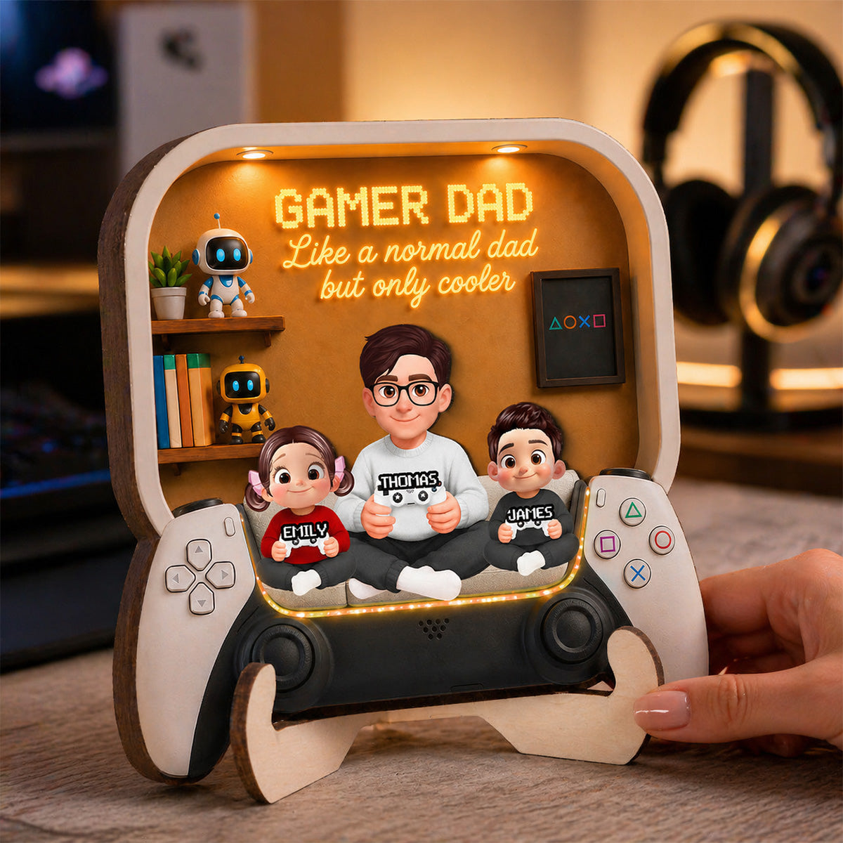Gamer Dad And Kids - Personalized 2-Layered Wooden Plaque -  Gift For Dad, Husband, Gamers