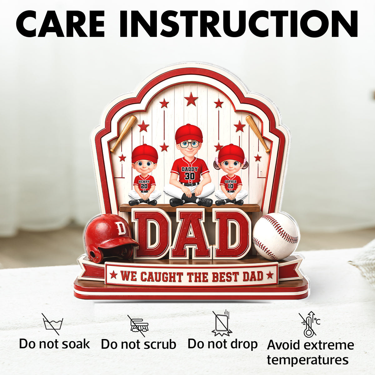 Baseball Best Dad & Kids - Personalized Acrylic Block Plaque -  Gift For Dad, Husband