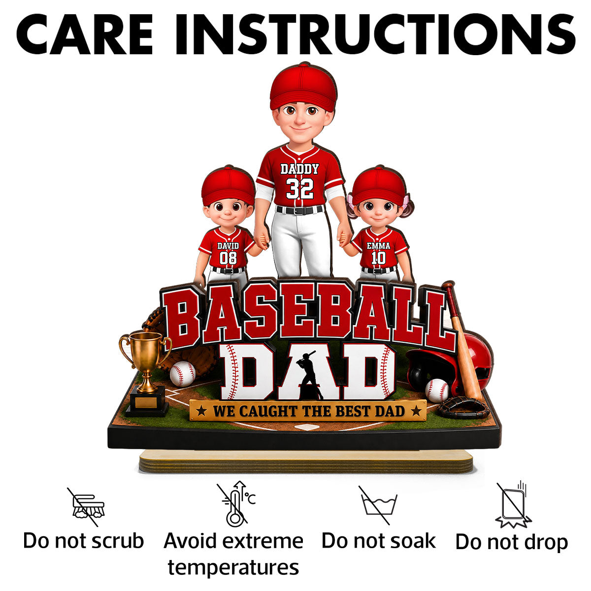 The Best Catch Baseball Dad & Kids - Personalized 2-Layered Wooden Plaque - Heartfelt Gift For Dad, Husband