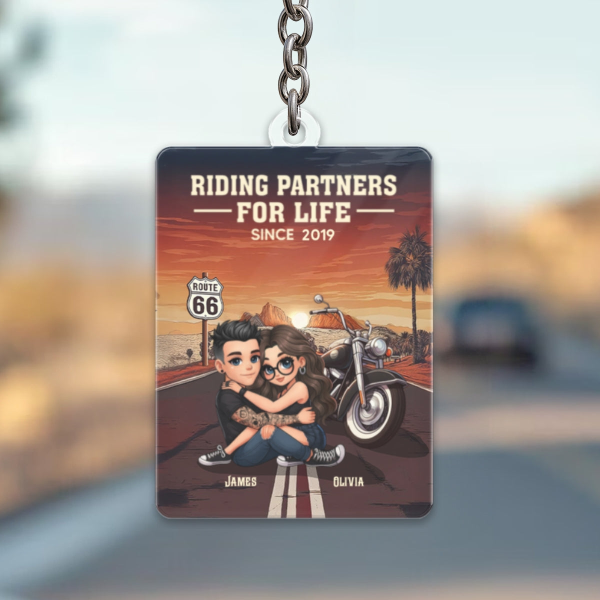 Bikers Couple Riding Partners for Life - Personalized Acrylic Keychain - Gift for Him, Gift for Her