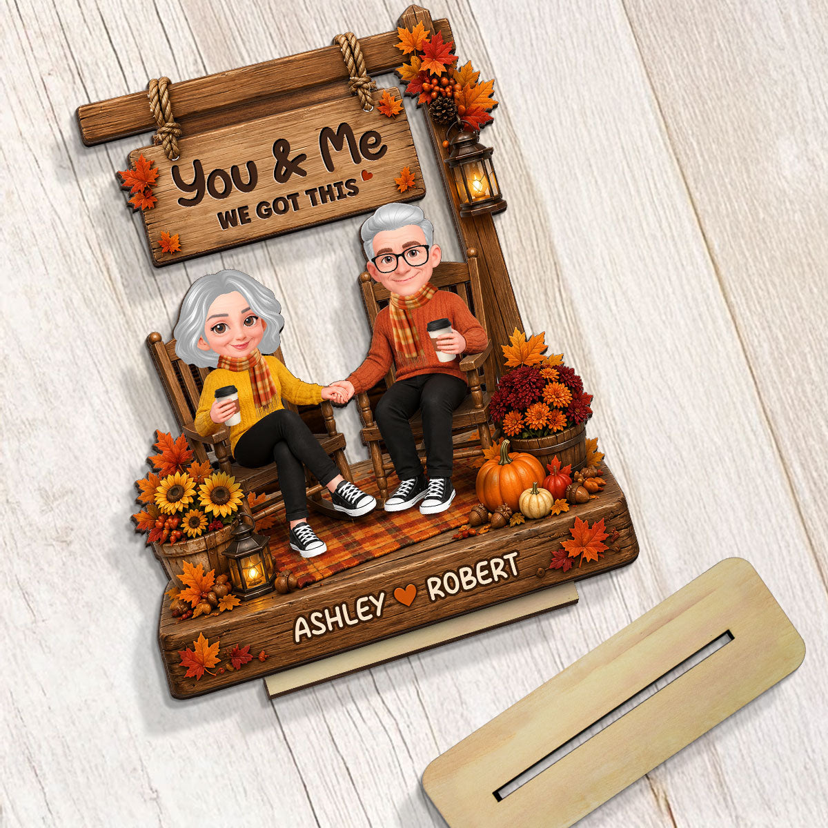 Fall Season Couple You & Me We Got This - Personalized 2-Layered Wooden Plaque - Fall Decor For Couple