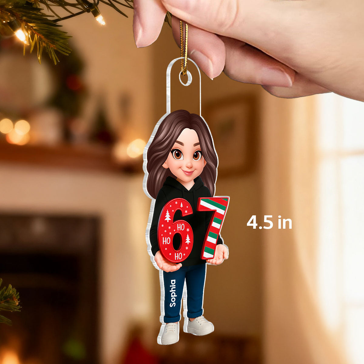 3D Effect 2025 Trending Slang Christmas 67 Six Seven - Personalized Acrylic Ornament - Funny Christmas Gift For Teen, Grandkid, Gen Alpha