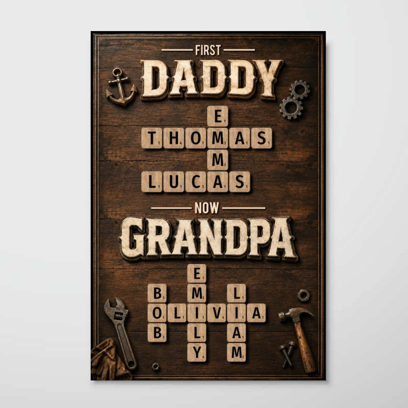 First Dad Now Grandpa Crossword Puzzle Art - Personalized Poster - Father's Day Gift for Dad, Grandpa