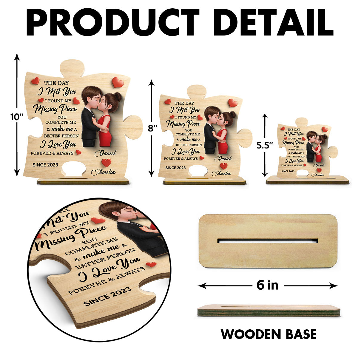 The Day I Met You Puzzle Sign - Personalized 2-Layered Wooden Plaque - Anniversary, Valentine's Day Gift, Gift For Him, Gift For Her
