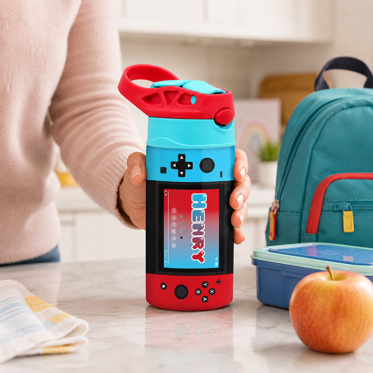 Gaming Controller Theme Kid Custom Name - Personalized Kid Insulated Water Bottle - Stainless Steel Toddler Cups with Straws, BPA Free, Leak-Proof