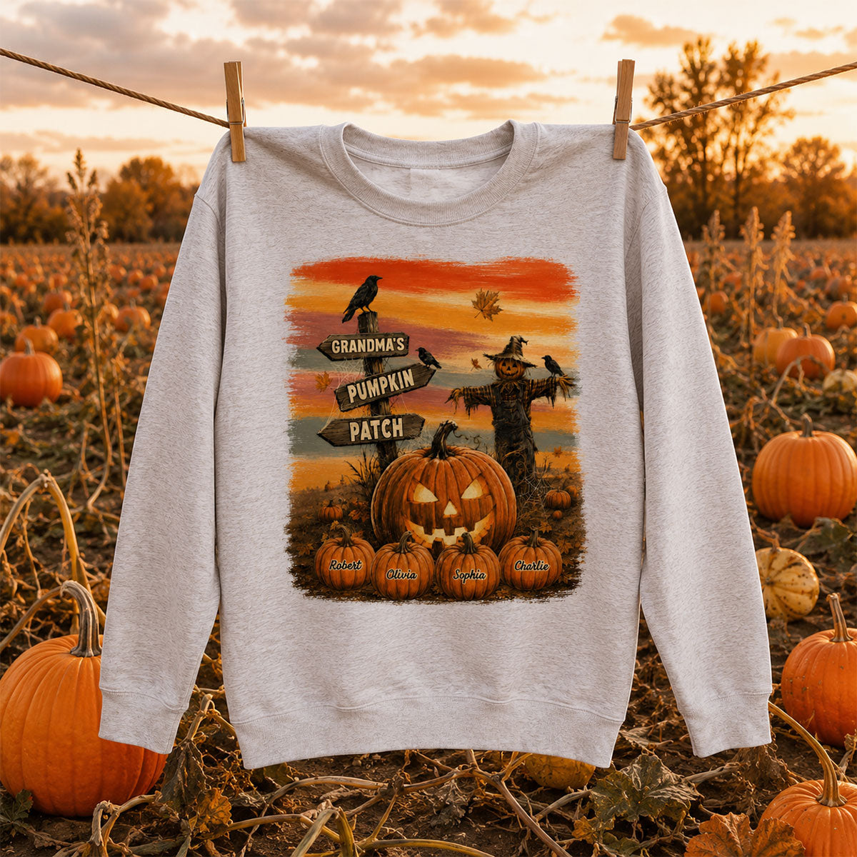 Rustic Grandma's Pumpkin Patch - Personalized Shirt - Halloween Fall Gift For Grandmas