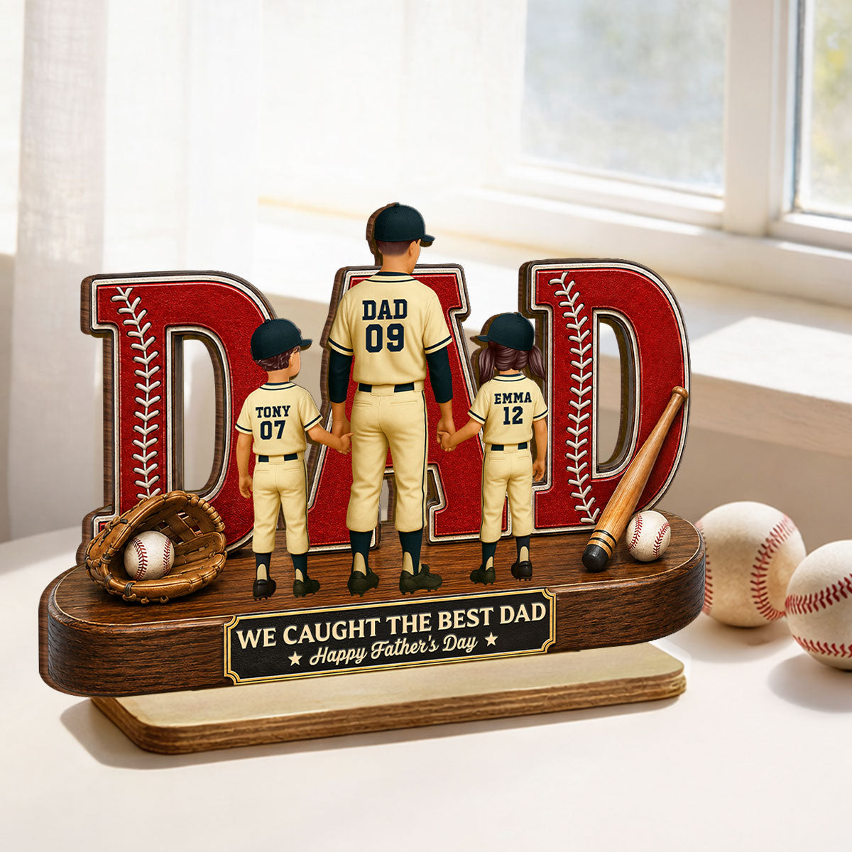Baseball Dad Legend We Caught The Best Dad - Personalized 2-Layered Wooden Plaque -  Gift For Dad