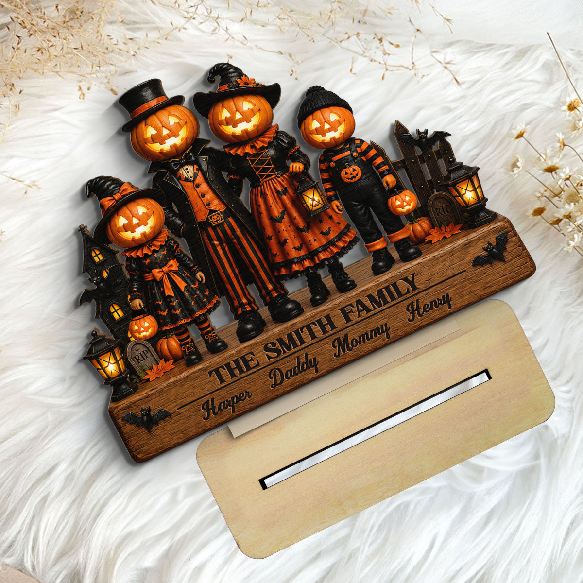 Halloween Jack-o'-lantern Family 2D Flat - Personalized Wooden Plaque