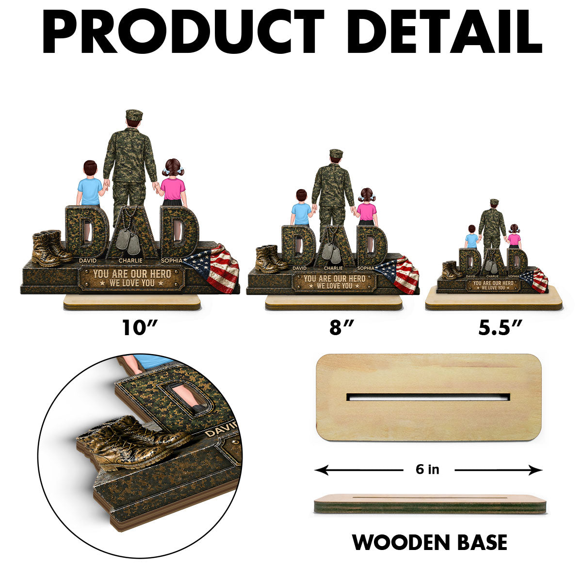 Army Dad You Are Our Hero - Personalized 2-Layered Wooden Plaque -  Gift For Dad, Husband