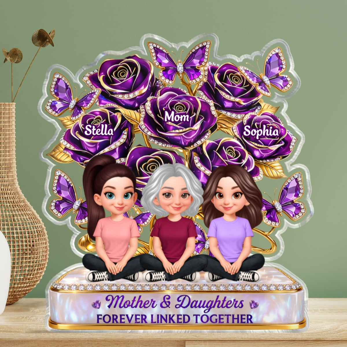 Beautiful Roses Mom And Son Daughter Forever Linked Together - Personalized Acrylic Block Plaque - Gift For Mom