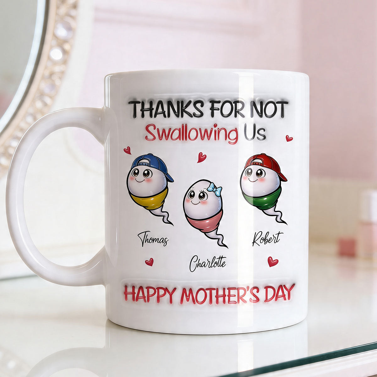 Little Cute Kids Thanks For Not Swallowing Us - Personalized Mug - Funny Mother's Day Gift For Mom