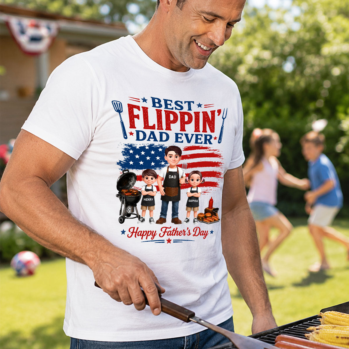 BBQ Best Flippin' Dad Ever Nation Flag - Personalized Shirt - Father's Day Gift For Dad, Husband
