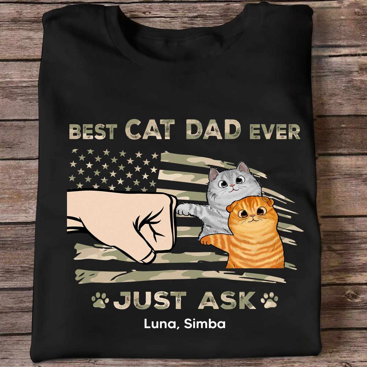 Best Cat Dad Ever Nation Flag - Personalized Shirt - Father's Day Gift For Cat Dad, Patriotic 4th Of July Gift, USA 250th Anniversary