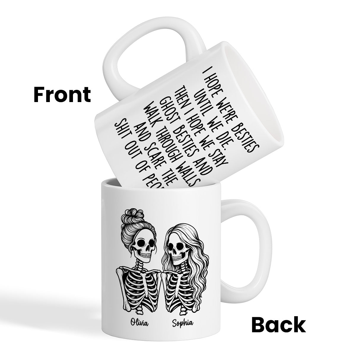 Besties Until We Die Skeleton Besties - Personalized Mug - Funny Work Bestie Gift, Halloween Keepsake For Best Friends