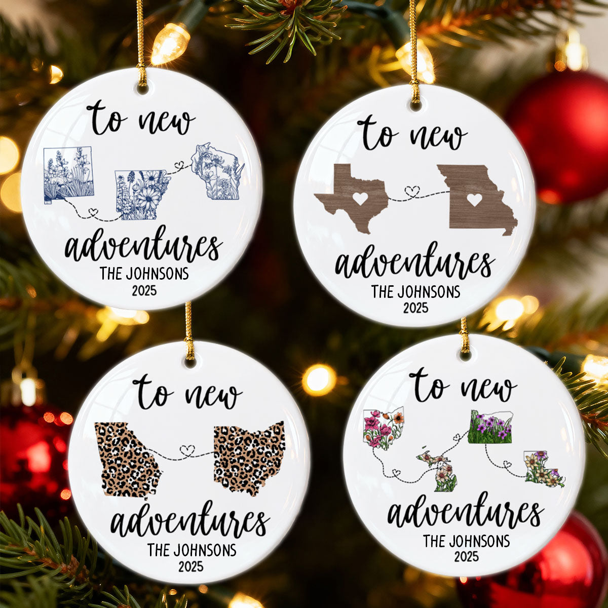 To New Adventures Cross Country Moving - Personalized Ceramic Ornament - Christmas Moving Away Gift
