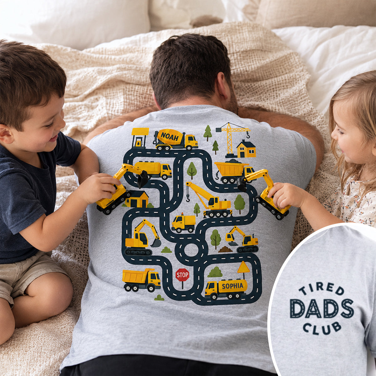 Tired Dads Club Construction Car Track Massage - Personalized Shirt - Funny Father's Day Gift For Dad, Husband