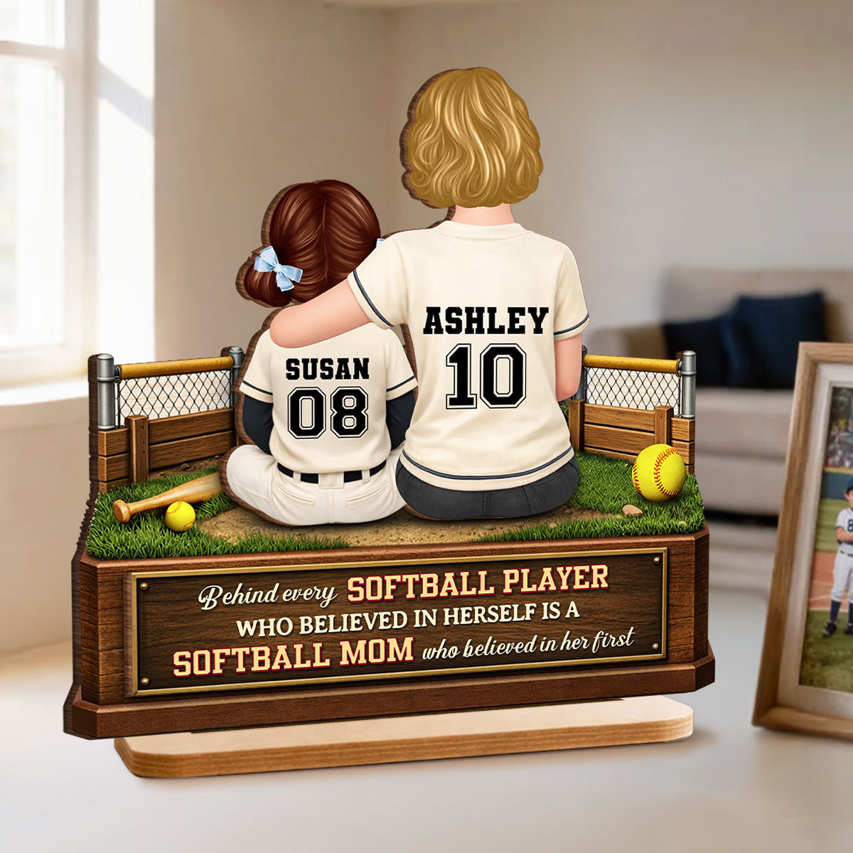 Behind Every Baseball Player is a Mom - Personalized 2-Layered Wooden Plaque - Heartfelt Gift for Mom