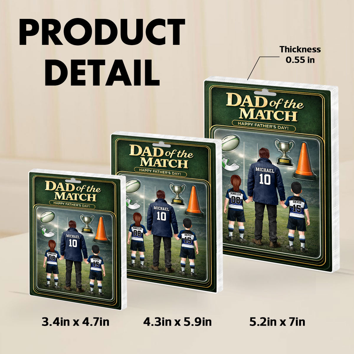 Dad Of The Match Rugby - Personalised Acrylic Block Plaque - Gift For Rugby Dad