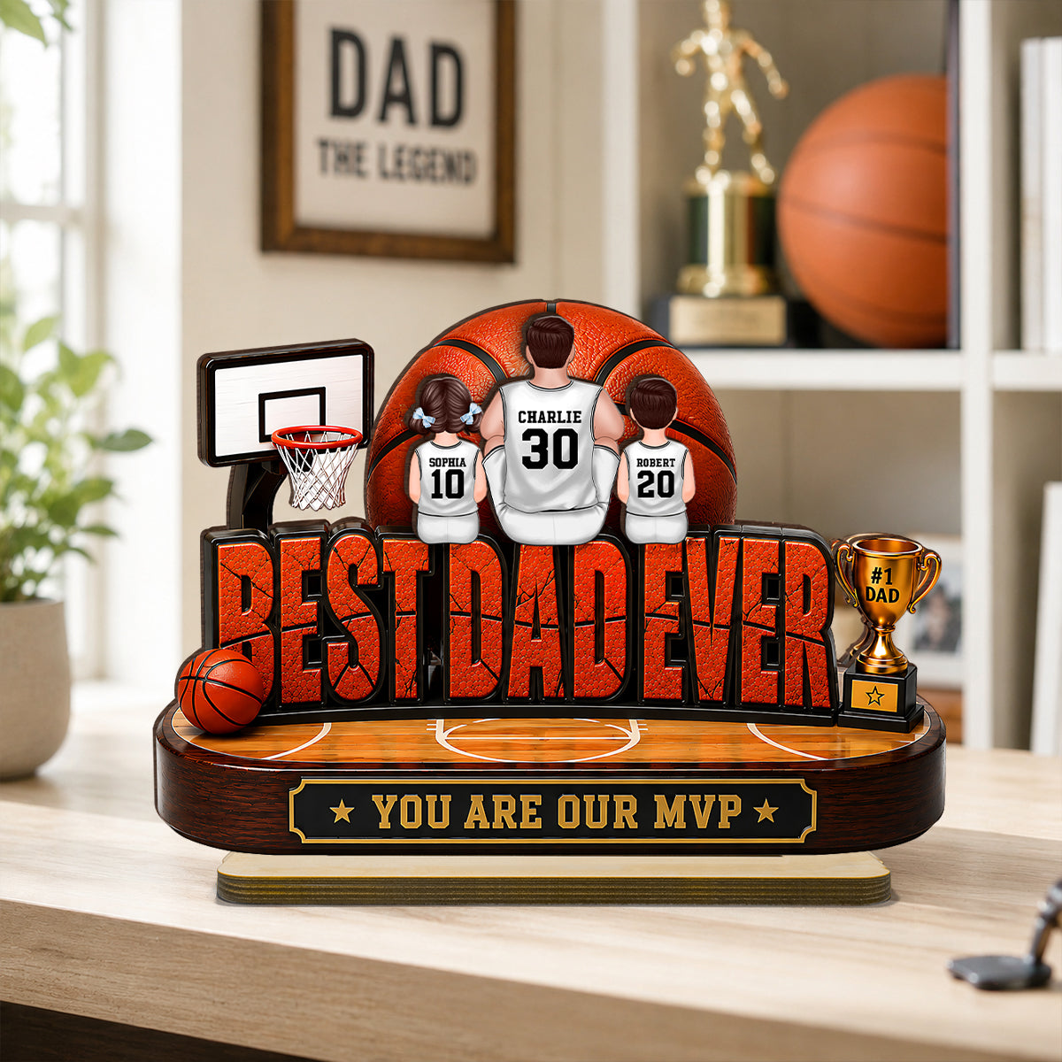 Best Dad Ever Basket Dad & Kids - Personalized 2-Layered Wooden Plaque -  Gift For Dad, Husband