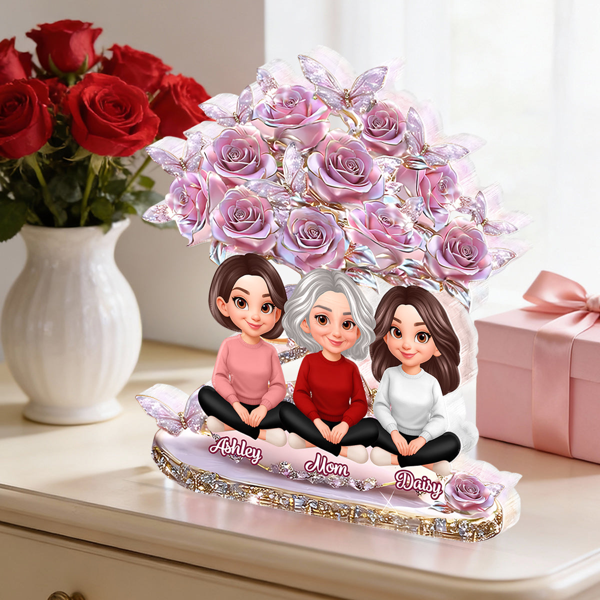 Best Mom Ever And Daughters - Personalized Acrylic Block Plaque - Heartfelt Gift For Mom, Grandma