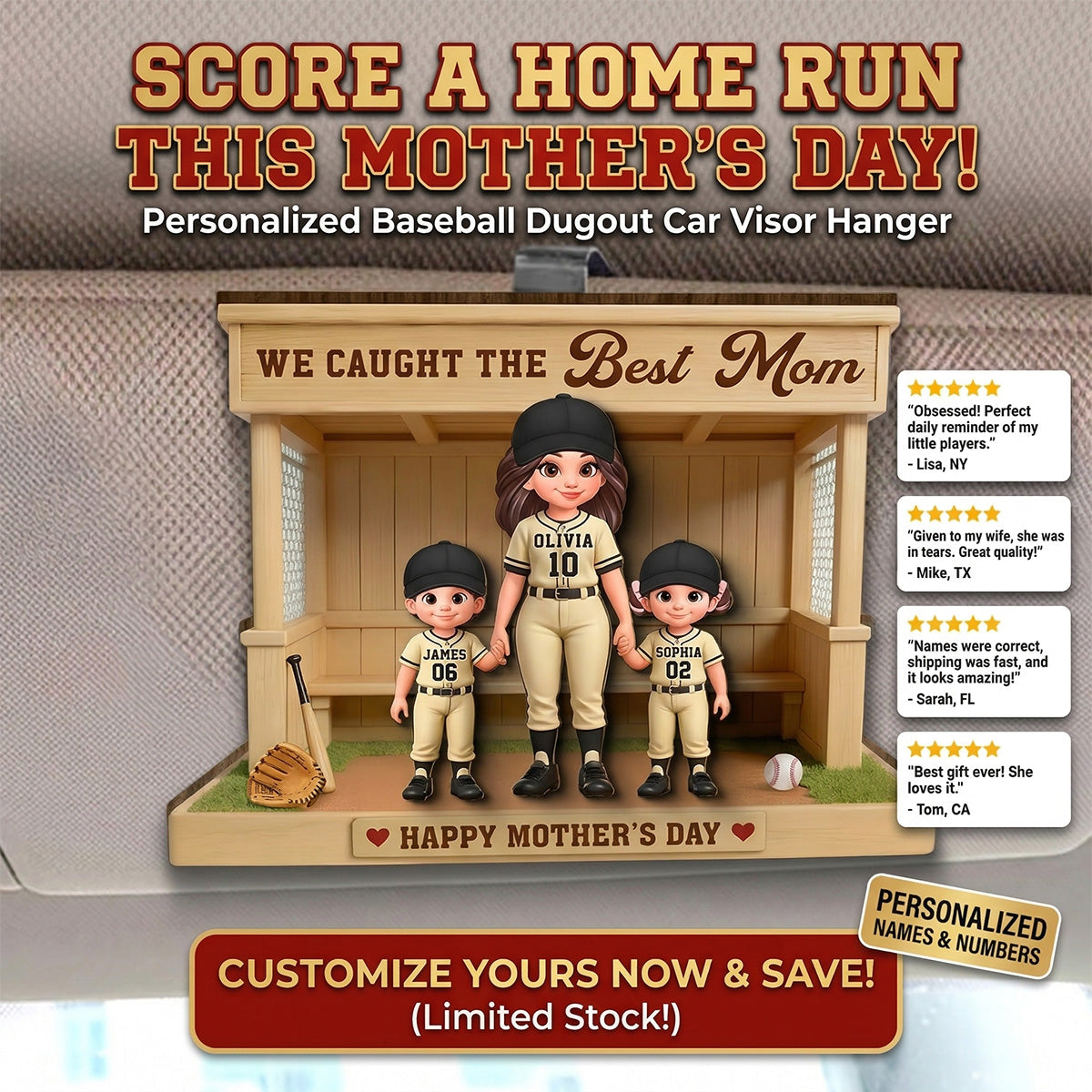 We Caught The Best Mom Baseball Dugout - Personalized Car Visor - Mother's Day Gift For Baseball Mom