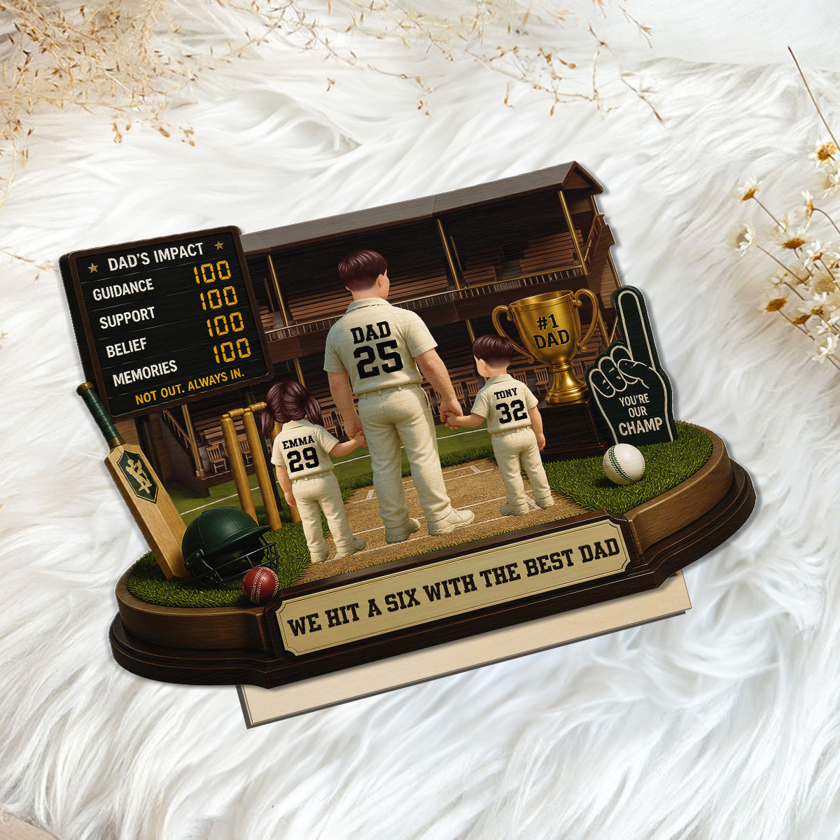 Hit A Six With The Best Dad Cricket Dad - Personalised 2-Layered Wooden Plaque -  Gift For Husband, Dad