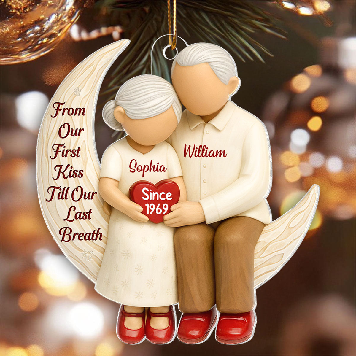 Couple Sitting on Moon from Our 1st Kiss til Our Last Breath - Personalized Acrylic Ornament - Christmas Gift for him, Gift for her