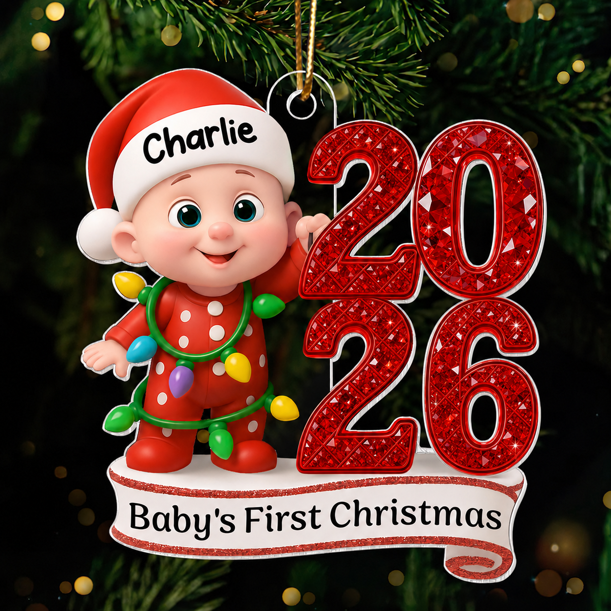 Baby's First Christmas 3D Effect Baby Standing By Year - Personalized Acrylic Ornament