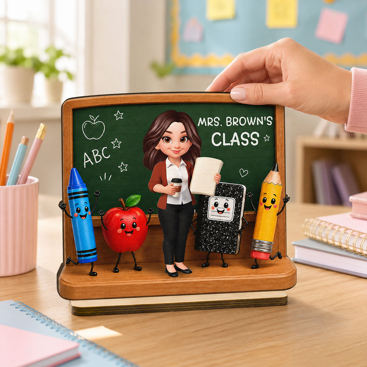 Pretty Teacher - Personalized 2-Layered Wooden Plaque - Back To School Gift For Teacher, Office Decor