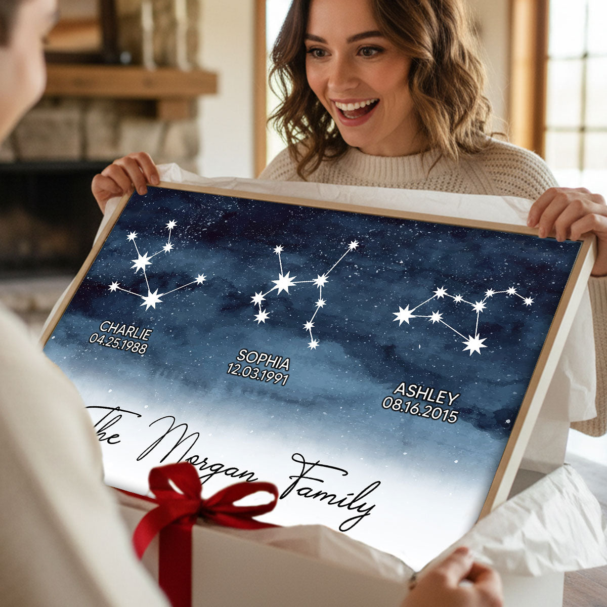 Starry Night Family Zodiac Constellation Astrology Star Sign Art - Personalized Poster - Mother's Day Gift For Mom, Wife