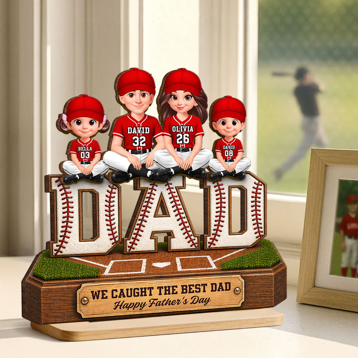 Baseball DAD We Caught The Best Dad - Personalized 2-Layered Wooden Plaque -  Gift For Dad