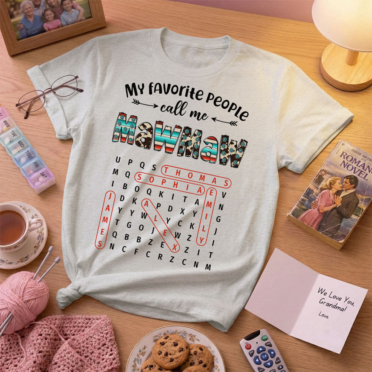 My Favorite People Call Me Grandma Western Cowhide Pattern Word Search Puzzle - Personalized Shirt - Gift For Grandma Mom