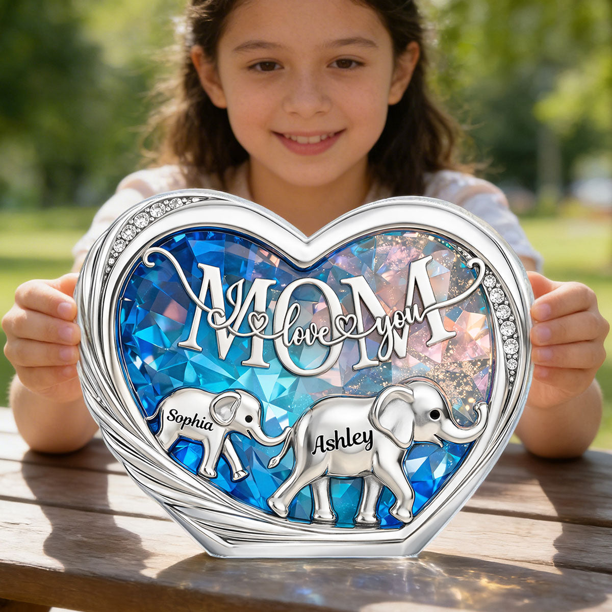 Mom We Love You Elephant Following - Personalized Acrylic Block Plaque - Heartfelt Mother's Day Gift for Mom