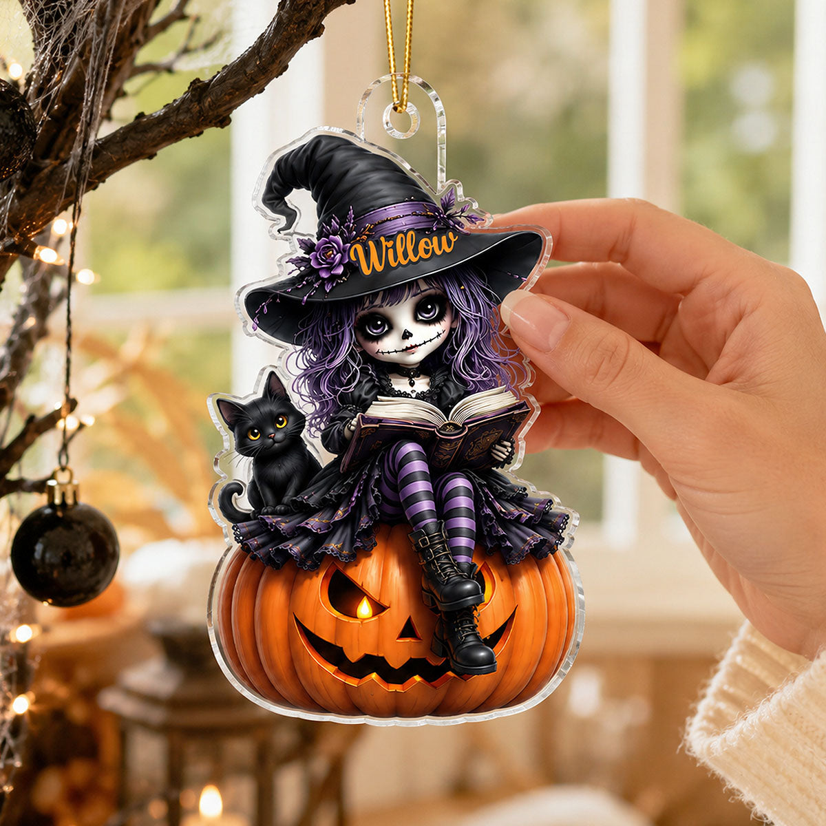 Little Witch 2D Flat - Personalized Acrylic Ornament - Halloween Gift For Daughter, Granddaughter