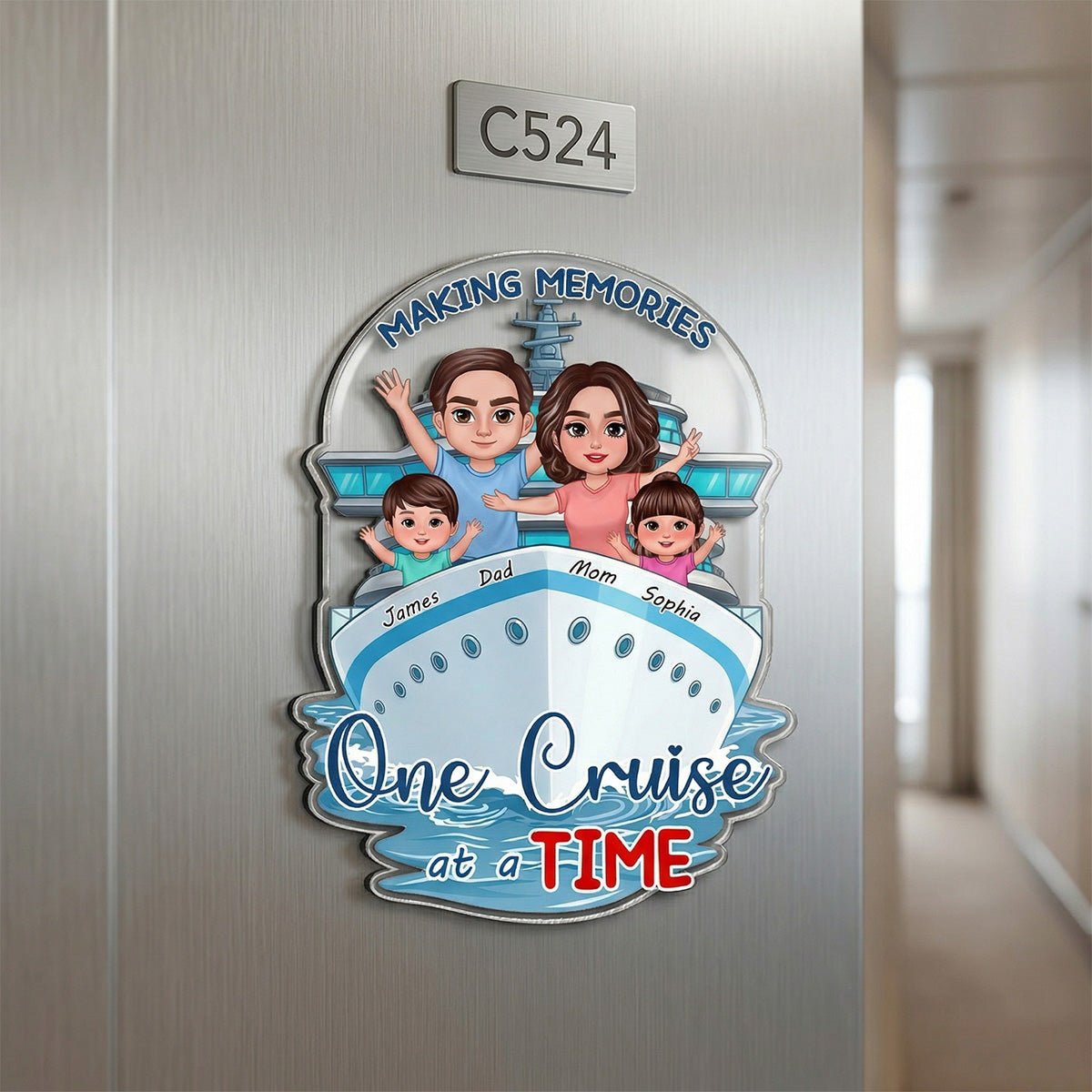 Making Memories One Cruise At A Time Happy Family - Personalized Cruise Ship Door Magnet - Family Cruise Trip Keepsake