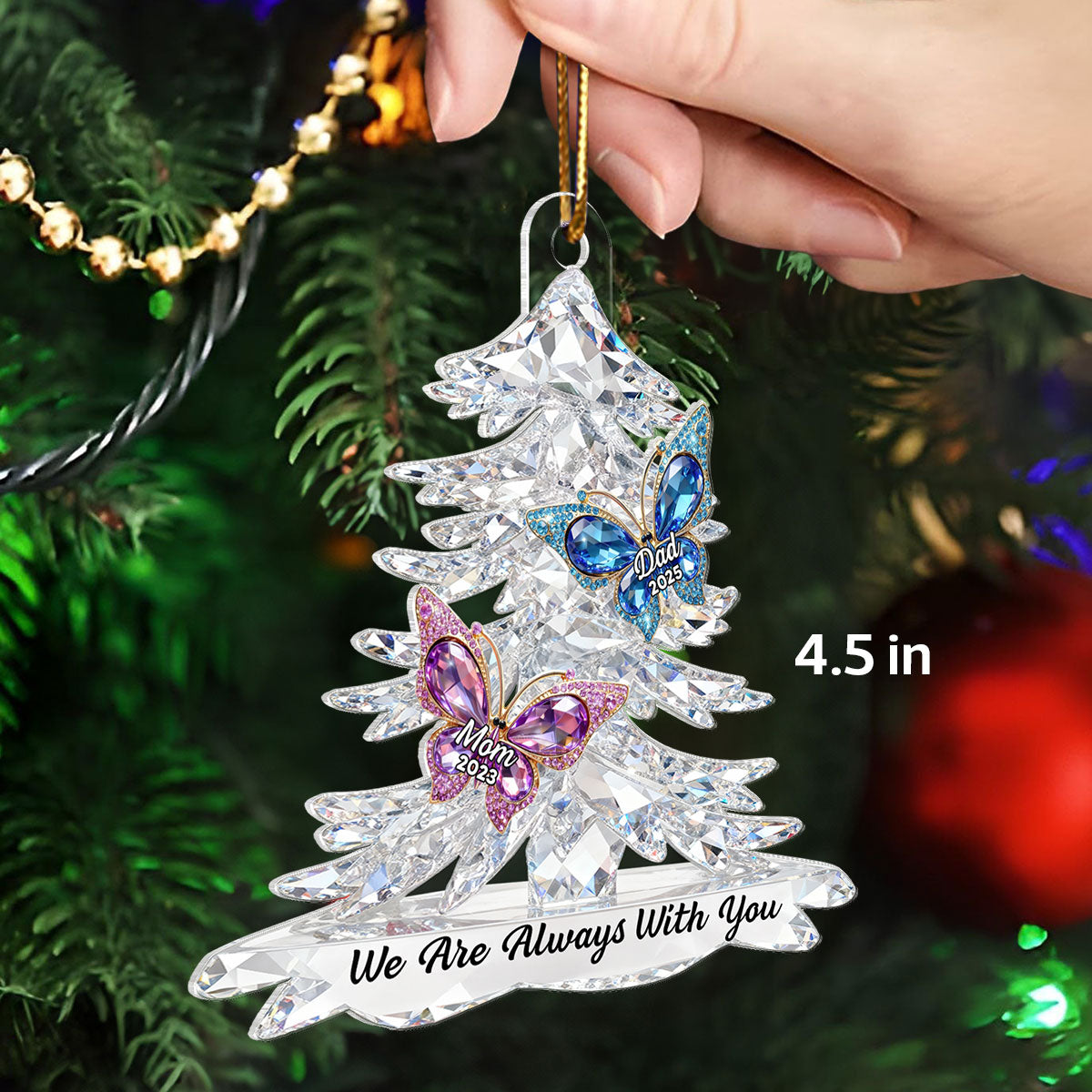 3D Effect Flat Christmas Tree Butterfly Memorial - Personalized Acrylic Ornament - Remembrance Gift, Sympathy Gift