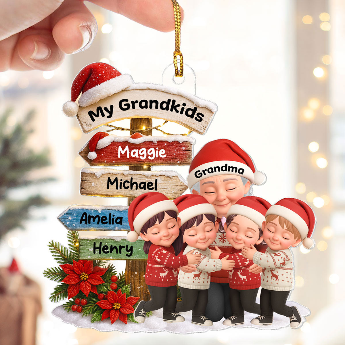 Grandma Christmas' Garden Custom Name Sign Post - Personalized Acrylic Ornament - Christmas Gift for Grandma