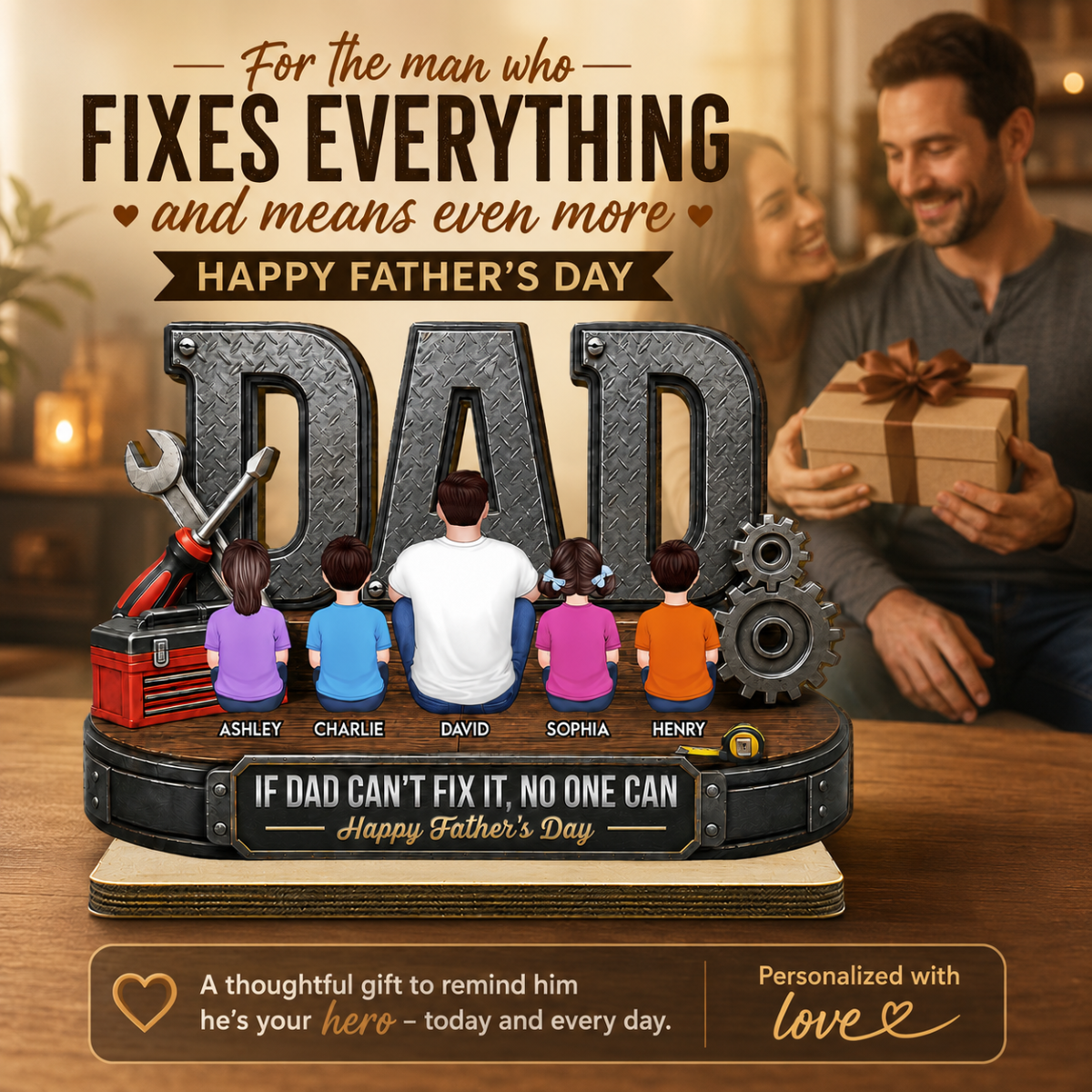 If Dad Can't Fix It No One Can - Personalized 2-Layered Wooden Plaque -  Gift For Dad, Husband, DIY Dad, Handyman