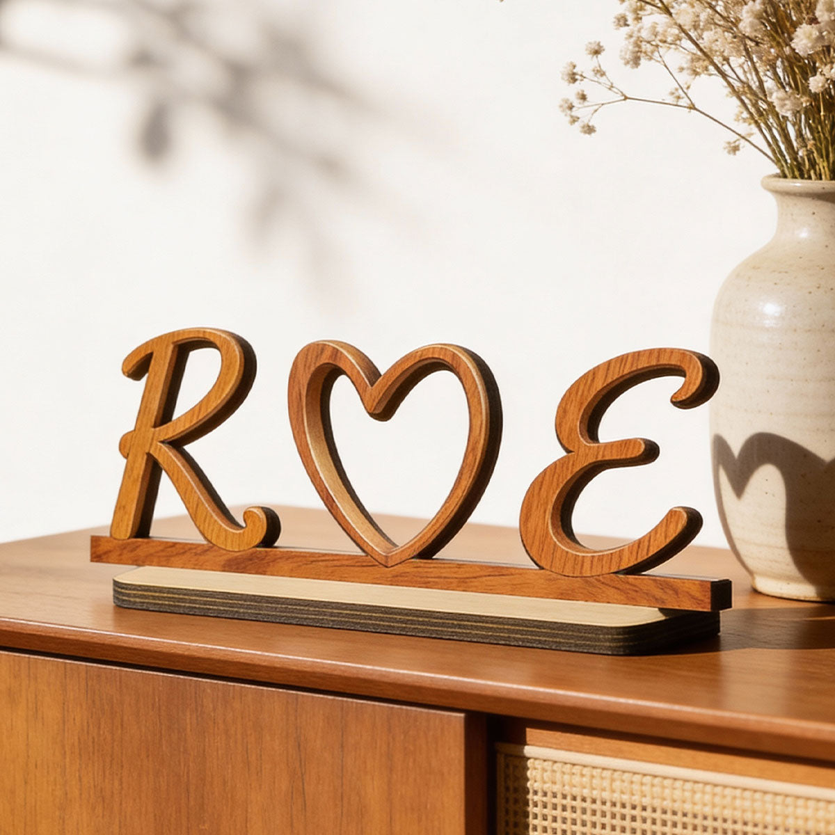 Couple Initials Heart - Personalized 2-Layered Wooden Plaque - Valentine's Day Gift for Her, for Him